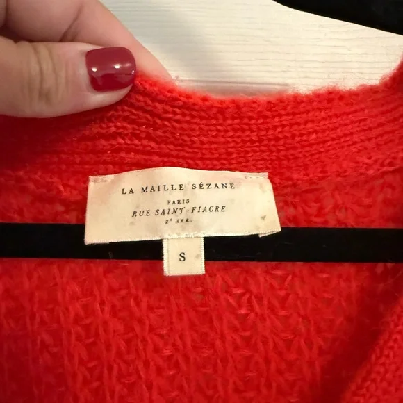 Sézane Red Knit Mohair Wool Sweater/Cardigan - Picture 2 of 4